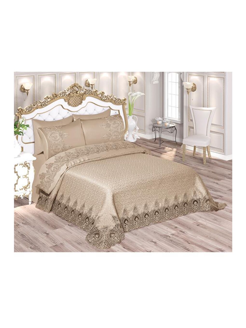 İlayda Fransız Güpürlü Brokar Pike Takımı Bej-3