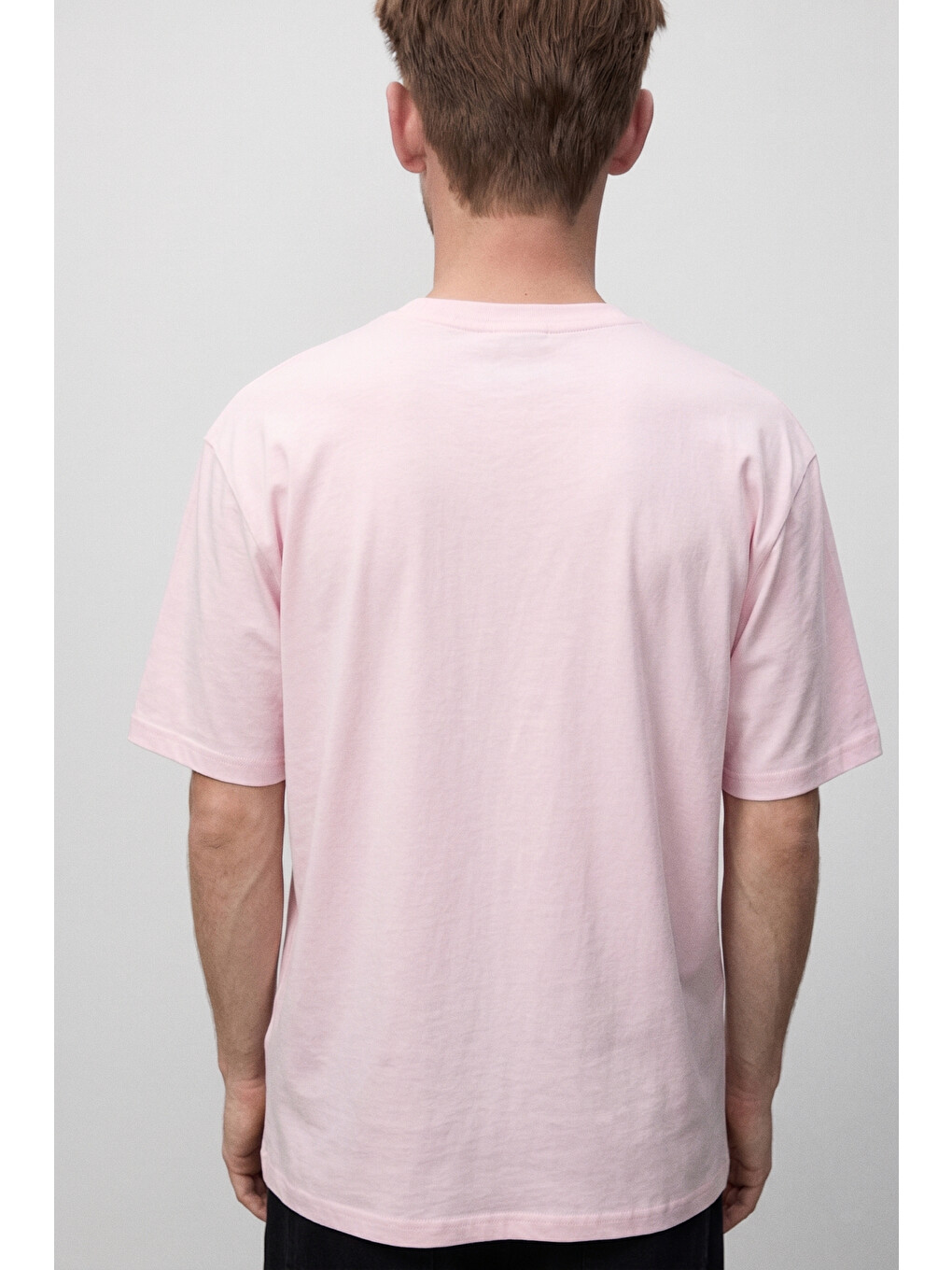 Jett Erkek Oversize Fit %100 Organik Pamuk Kalın Dokulu Bisiklet Yakalı Açık Pembe T-shirt-2