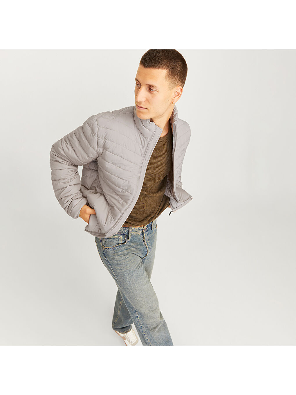 State Packable Puffer Colar Erkek Bej Dik Yaka Mont-3