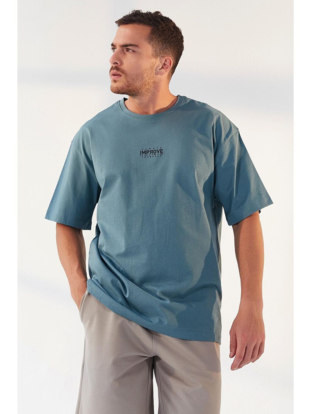 TOMMYLIFE Mint Yeşili Küçük Yazı Baskılı O Yaka Erkek Oversize T-Shirt - 87985 - 4