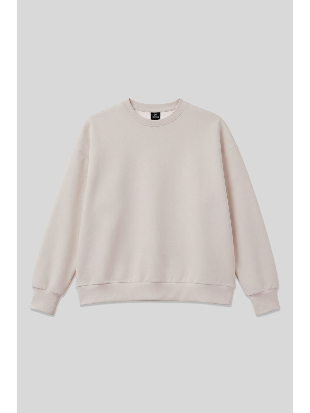 Bej Basic O Yaka Oversize Kadın Sweatshirt - 97053-1