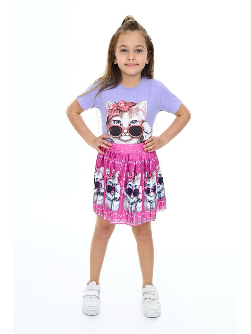 Lila Sevimli Kedi Etek Tişört