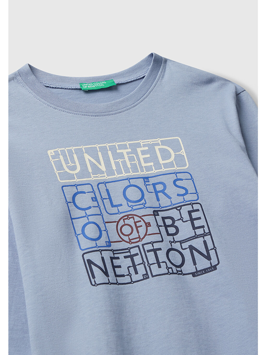 Erkek Çocuk Mavi Organik Pamuklu Önü Logo Baskılı Uzun Kollu Jarse T-shirt-2