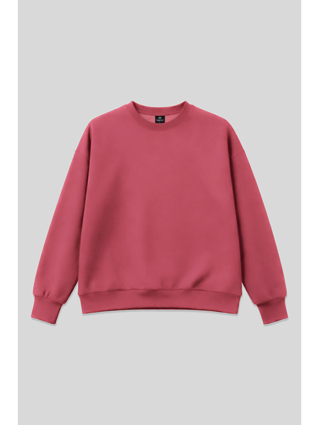 Pembe Yaban Gülü Basic O Yaka Oversize Kadın Sweatshirt - 97053-1