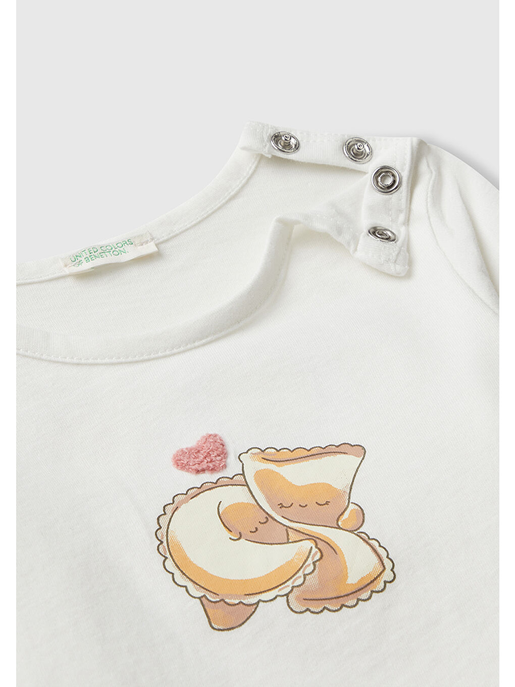 Bebek Beyaz Önü ve Arkası Yama Baskılı Uzun Kollu T-shirt-2