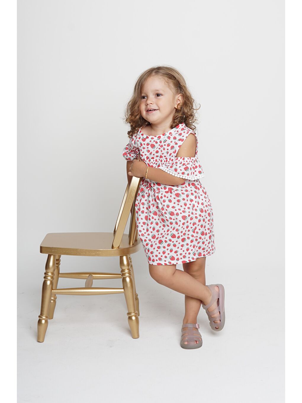 Kırmızı Meyve Baskılı Pamuklu Terikoton Kol Fisto Detay Kız Çocuk Yazlık Elbise MNK0406-8