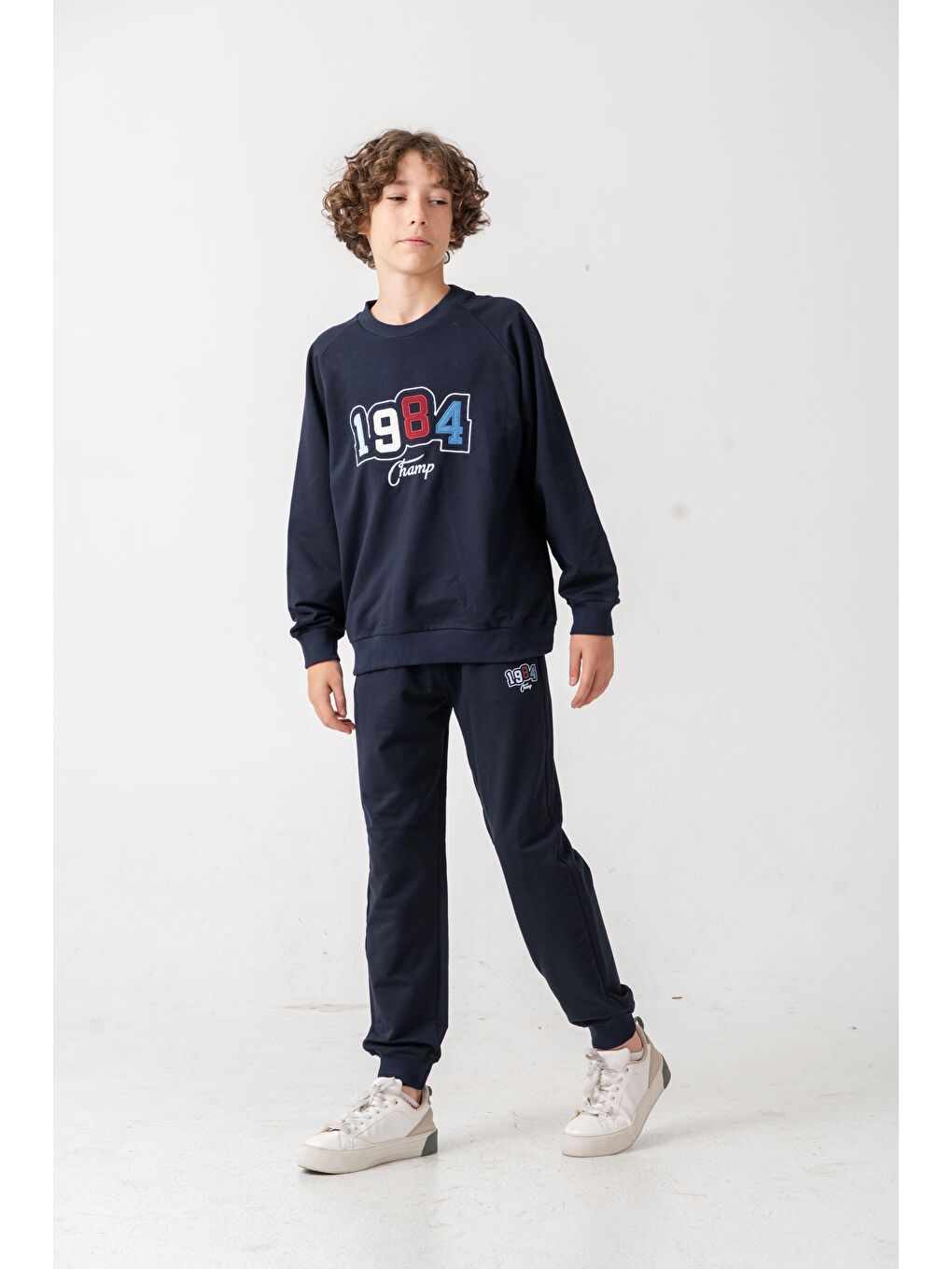 Lacivert 1984 Champ Aplike Nakışlı Baskılı Erkek Çocuk Alt Üst Eşofman Takımı-1
