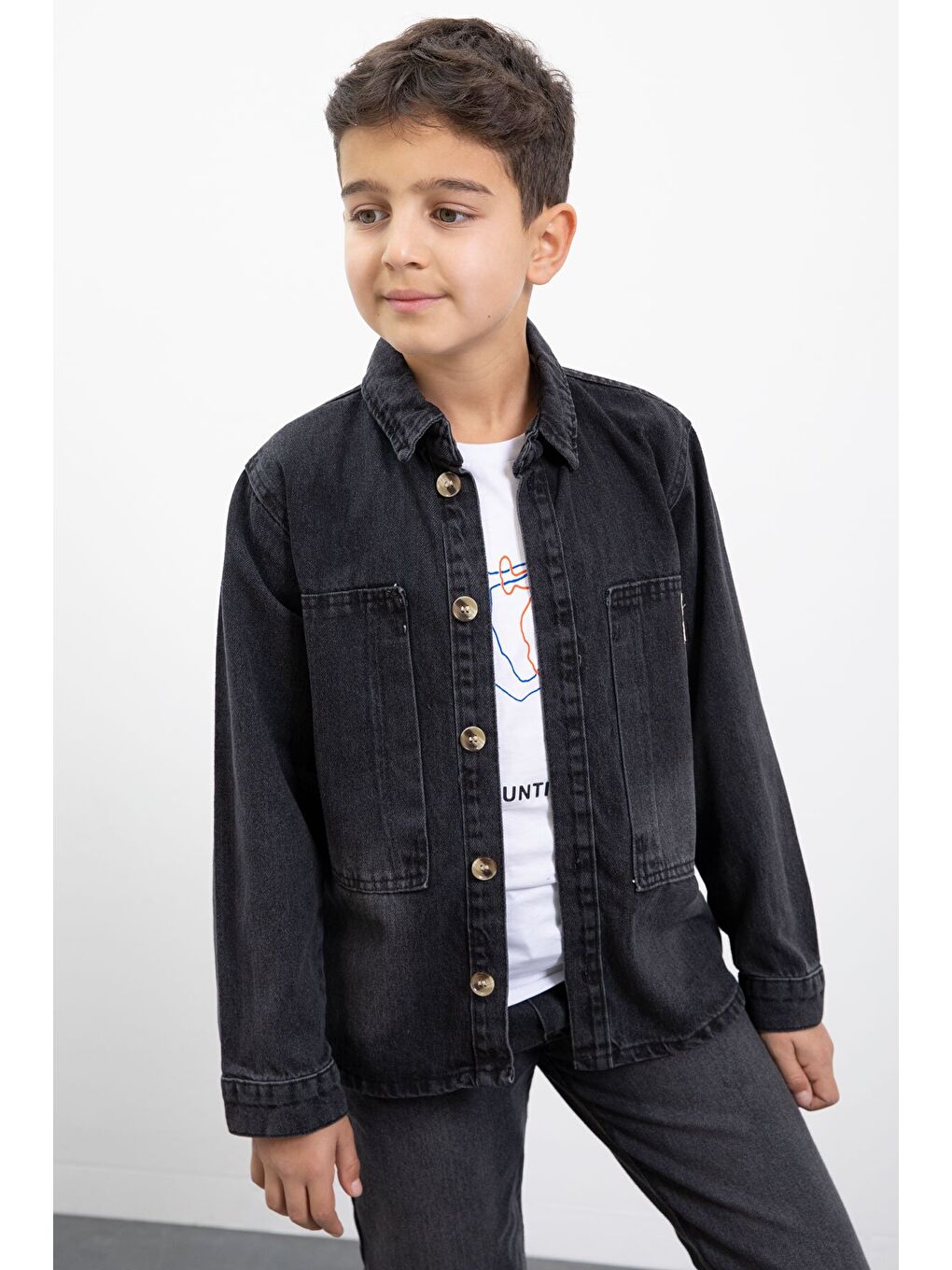 Siyah Armalı Jean Gömlekli Erkek Çocuk Pantolonlu 3lü Jean Takım 23468-1