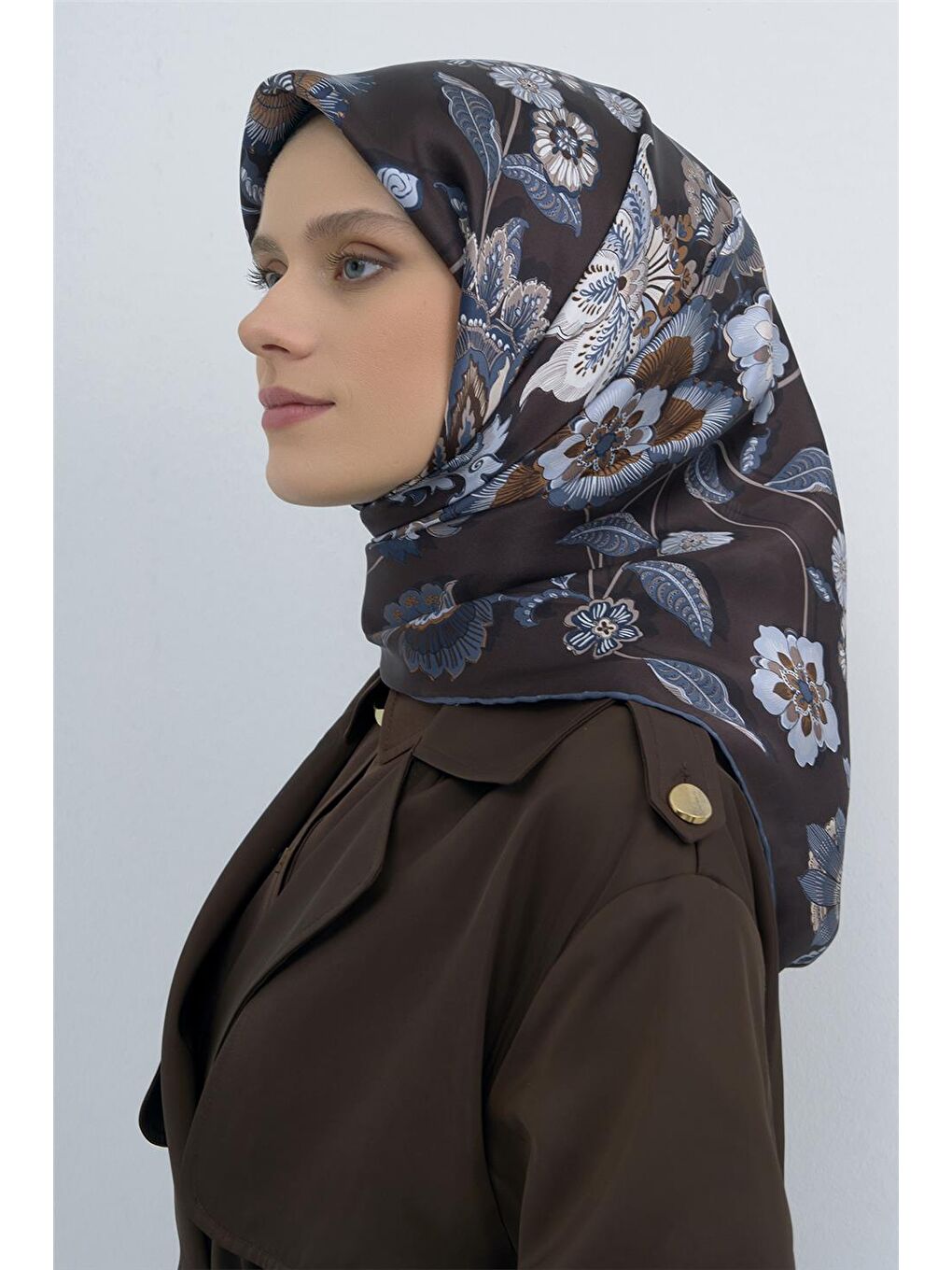 Kahverengi Saf İpek Twill Eşarp 9523D 31-1