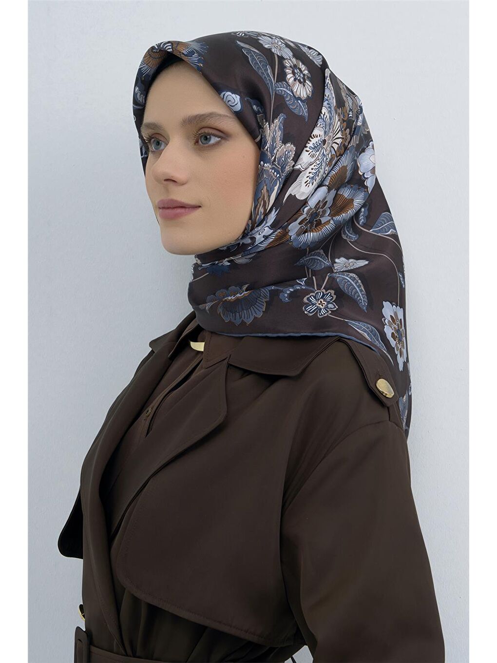 Kahverengi Saf İpek Twill Eşarp 9523D 31-2