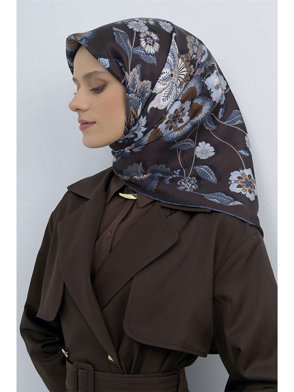 Kahverengi Saf İpek Twill Eşarp 9523D 31-3