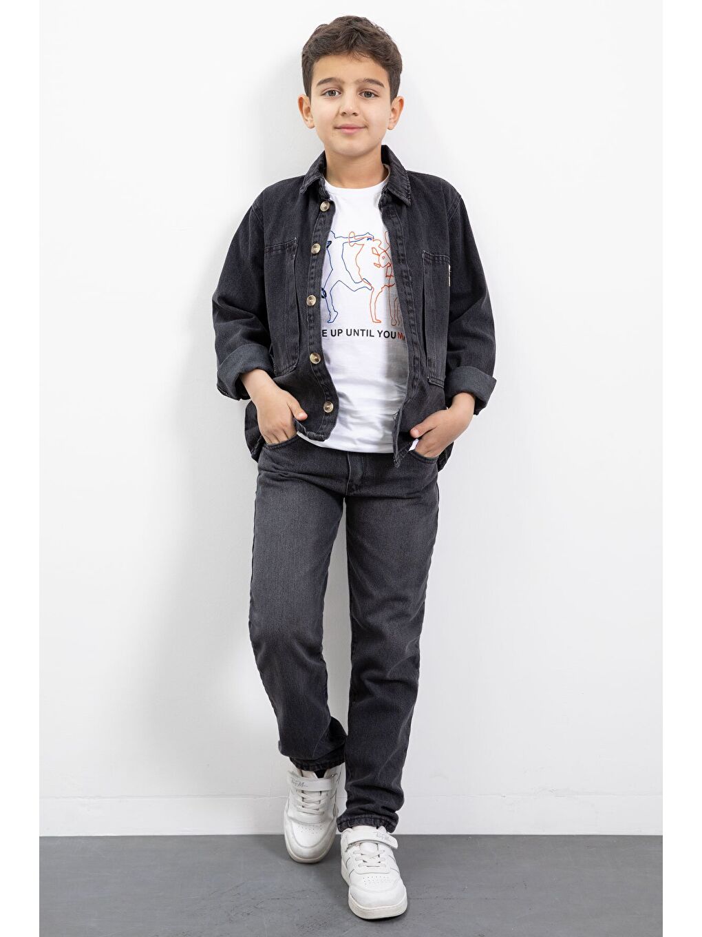 Siyah Armalı Jean Gömlekli Erkek Çocuk Pantolonlu 3lü Jean Takım 23468-2