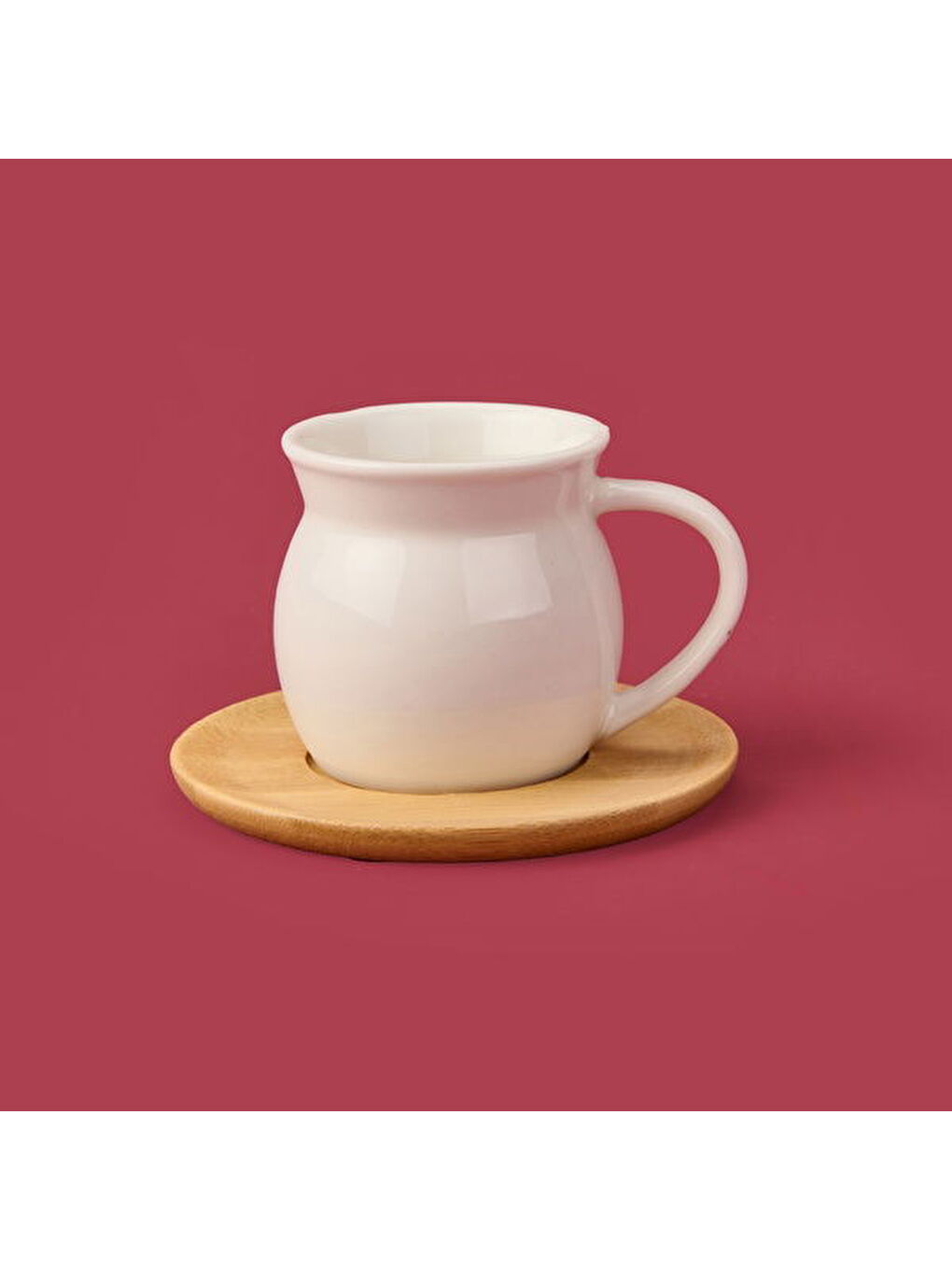 Bambu Tabaklı Geniş Fincan Seti - Açık Kahverengi / Beyaz - 100 ml