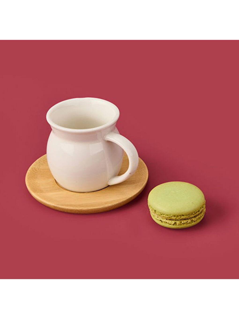 Bambu Tabaklı Geniş Fincan Seti - Açık Kahverengi / Beyaz - 100 ml-1
