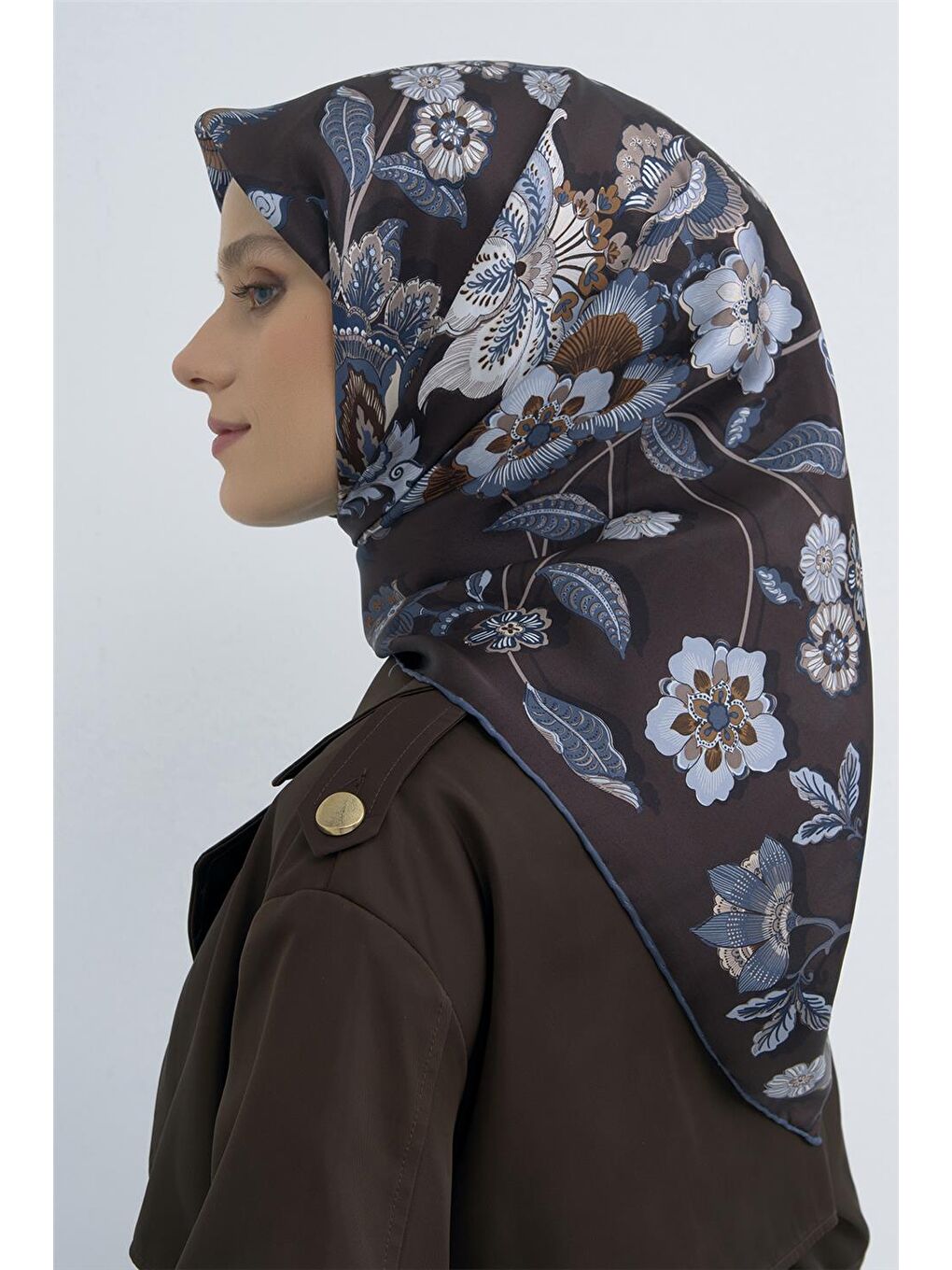 Kahverengi Saf İpek Twill Eşarp 9523D 31-4