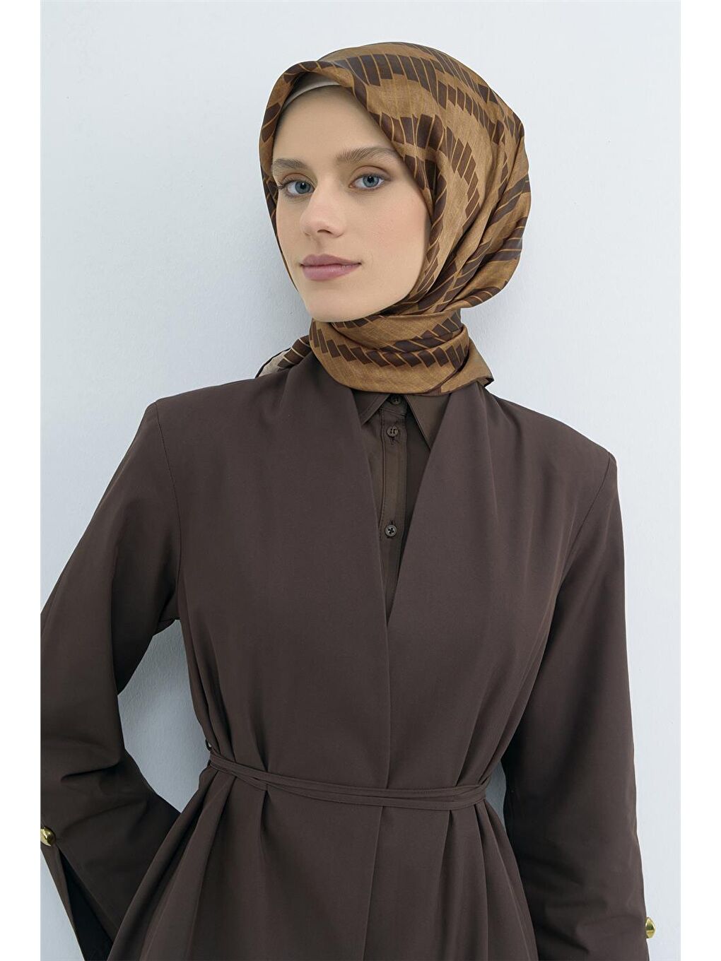 Kahverengi Saf İpek Twill Eşarp 9525D 80-1