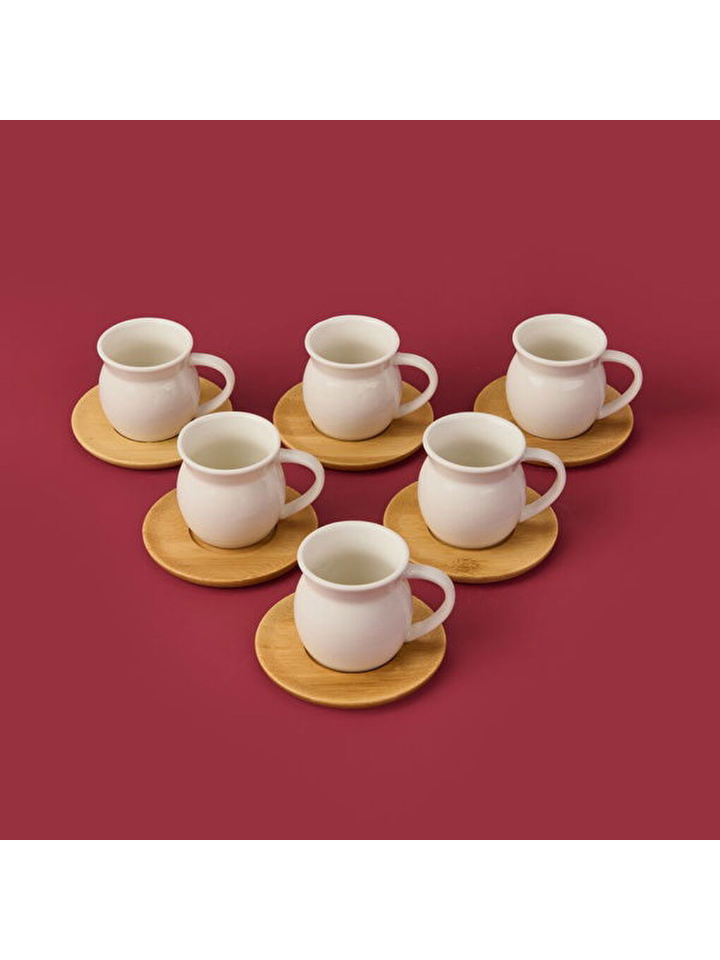 Bambu Tabaklı Geniş Fincan Seti - Açık Kahverengi / Beyaz - 100 ml-2