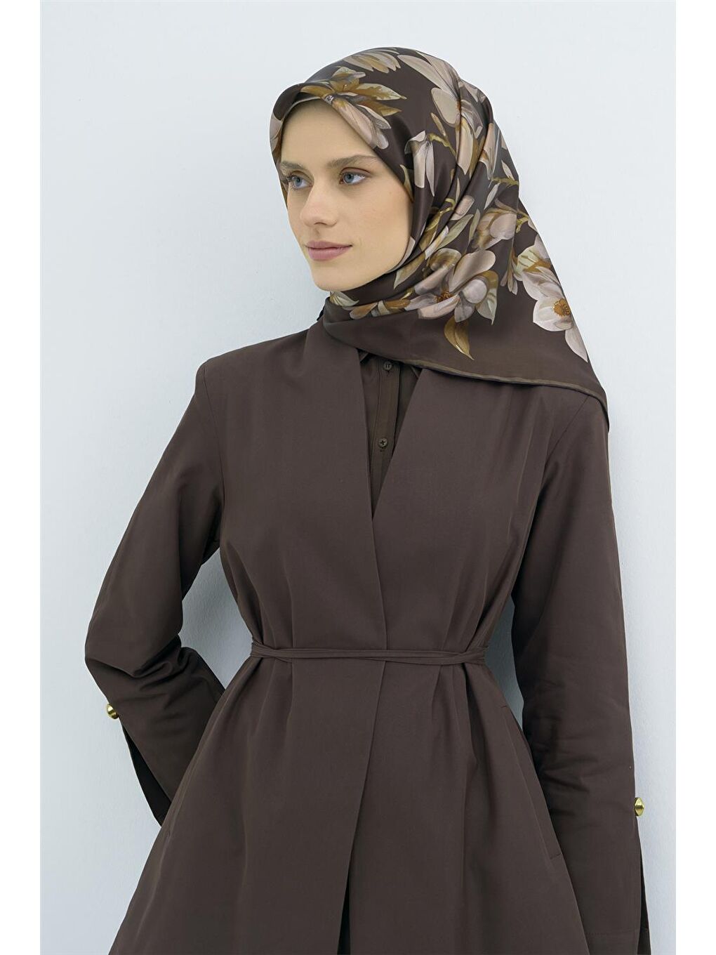 Kahverengi Saf İpek Sura Eşarp 9524D 55