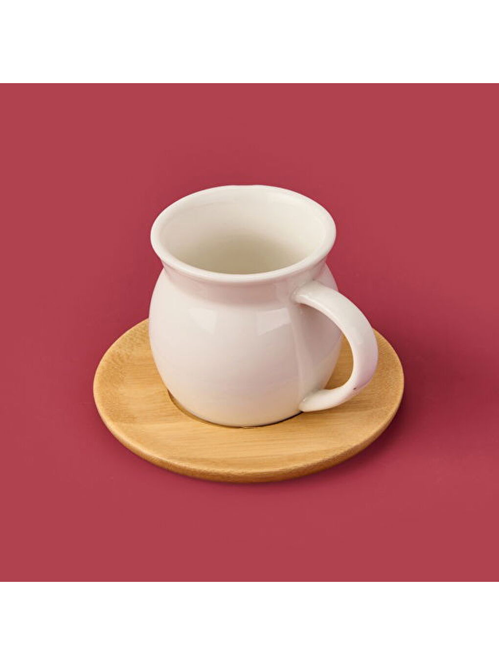 Bambu Tabaklı Geniş Fincan Seti - Açık Kahverengi / Beyaz - 100 ml-3