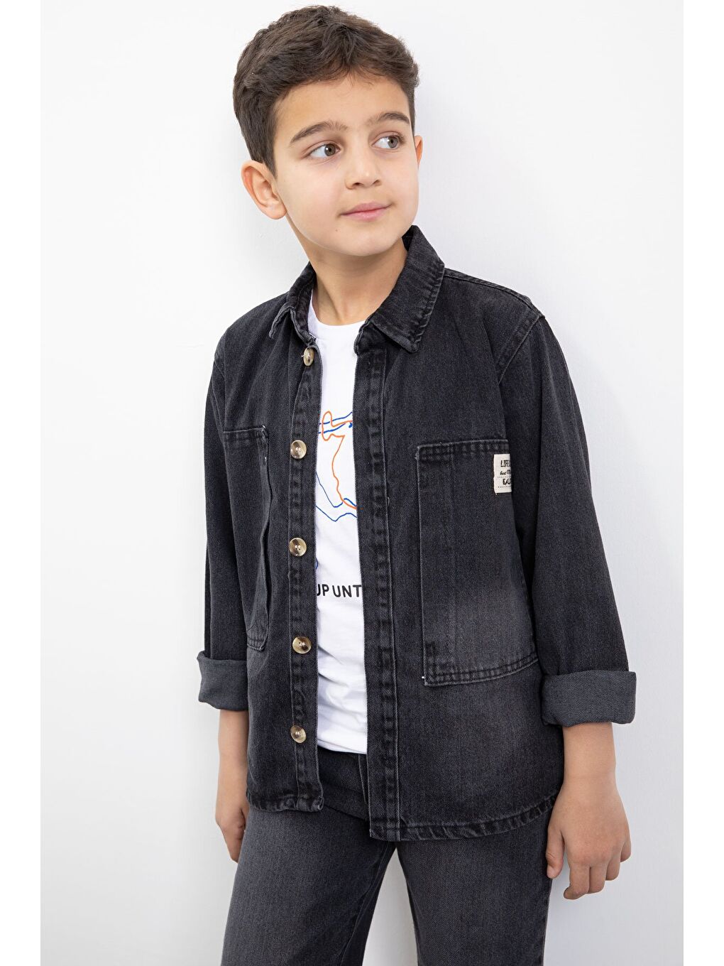 Siyah Armalı Jean Gömlekli Erkek Çocuk Pantolonlu 3lü Jean Takım 23468-3