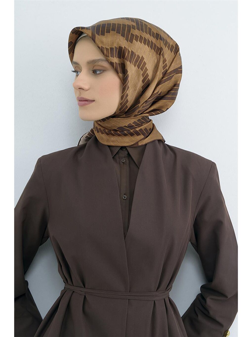 Kahverengi Saf İpek Twill Eşarp 9525D 80-2