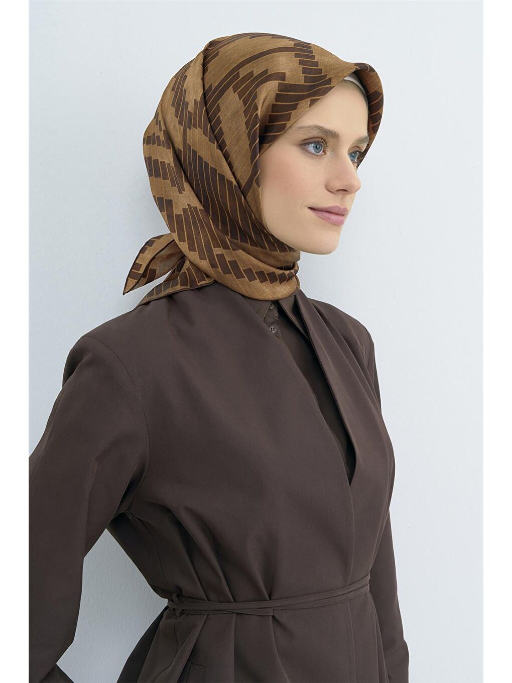 Kahverengi Saf İpek Twill Eşarp 9525D 80-3