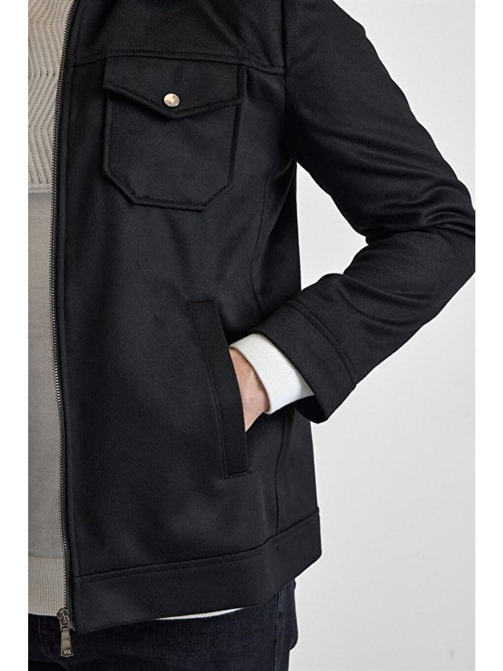 Siyah Slim Bebe Yaka Düz Mont Ceket-2