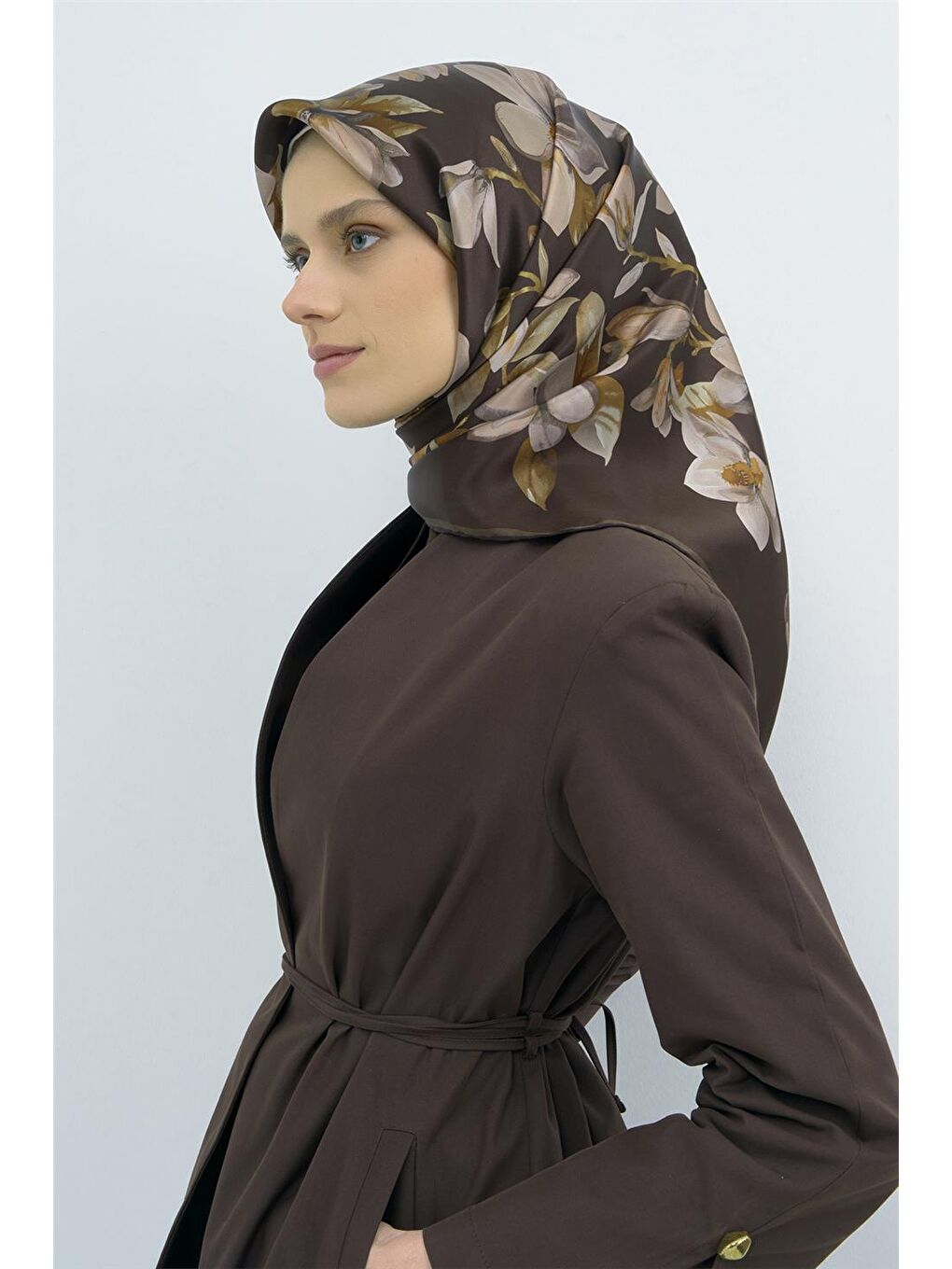 Kahverengi Saf İpek Sura Eşarp 9524D 55-1