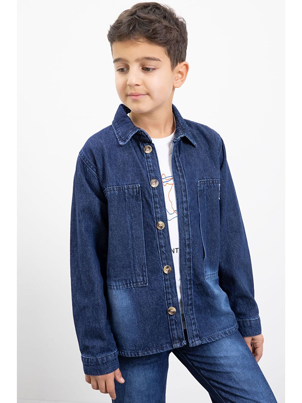 Lacivert Armalı Jean Gömlekli Erkek Çocuk Pantolonlu 3lü Jean Takım 23470-1