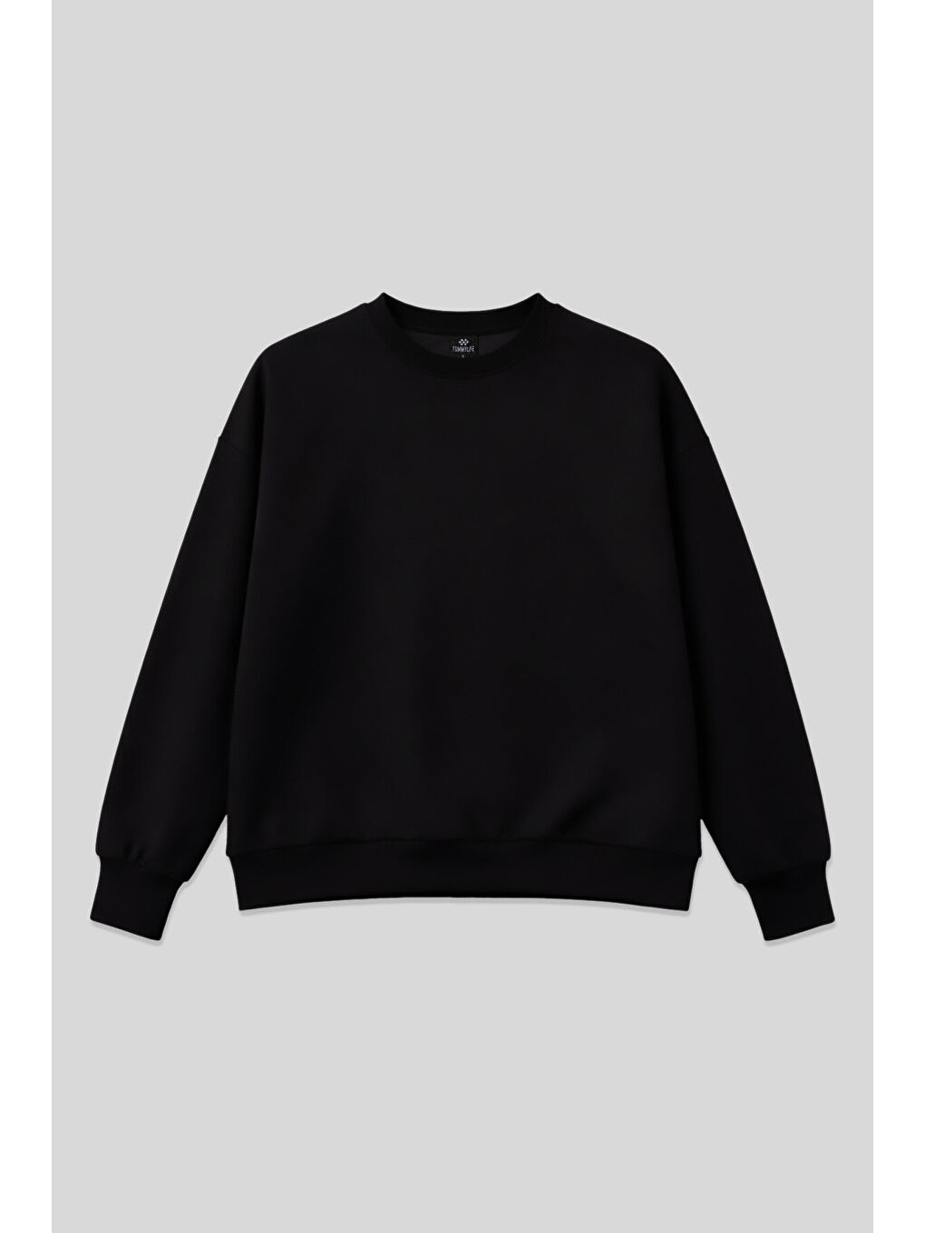 Siyah Basic O Yaka Oversize Kadın Sweatshirt - 97053-1