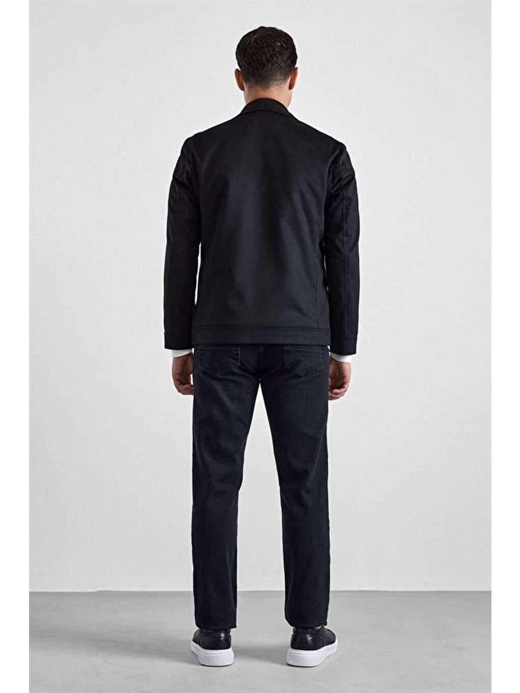 Siyah Slim Bebe Yaka Düz Mont Ceket-5