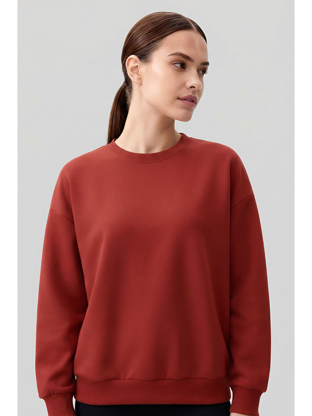 Kırmızı Fiesta Basic O Yaka Oversize Kadın Sweatshirt - 97053