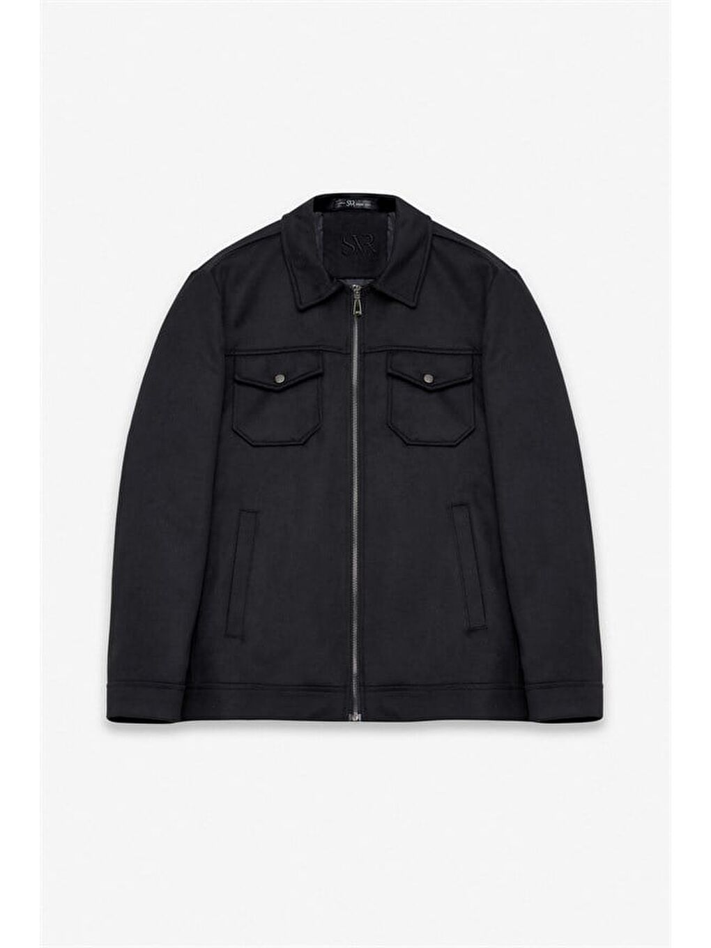 Siyah Slim Bebe Yaka Düz Mont Ceket-7