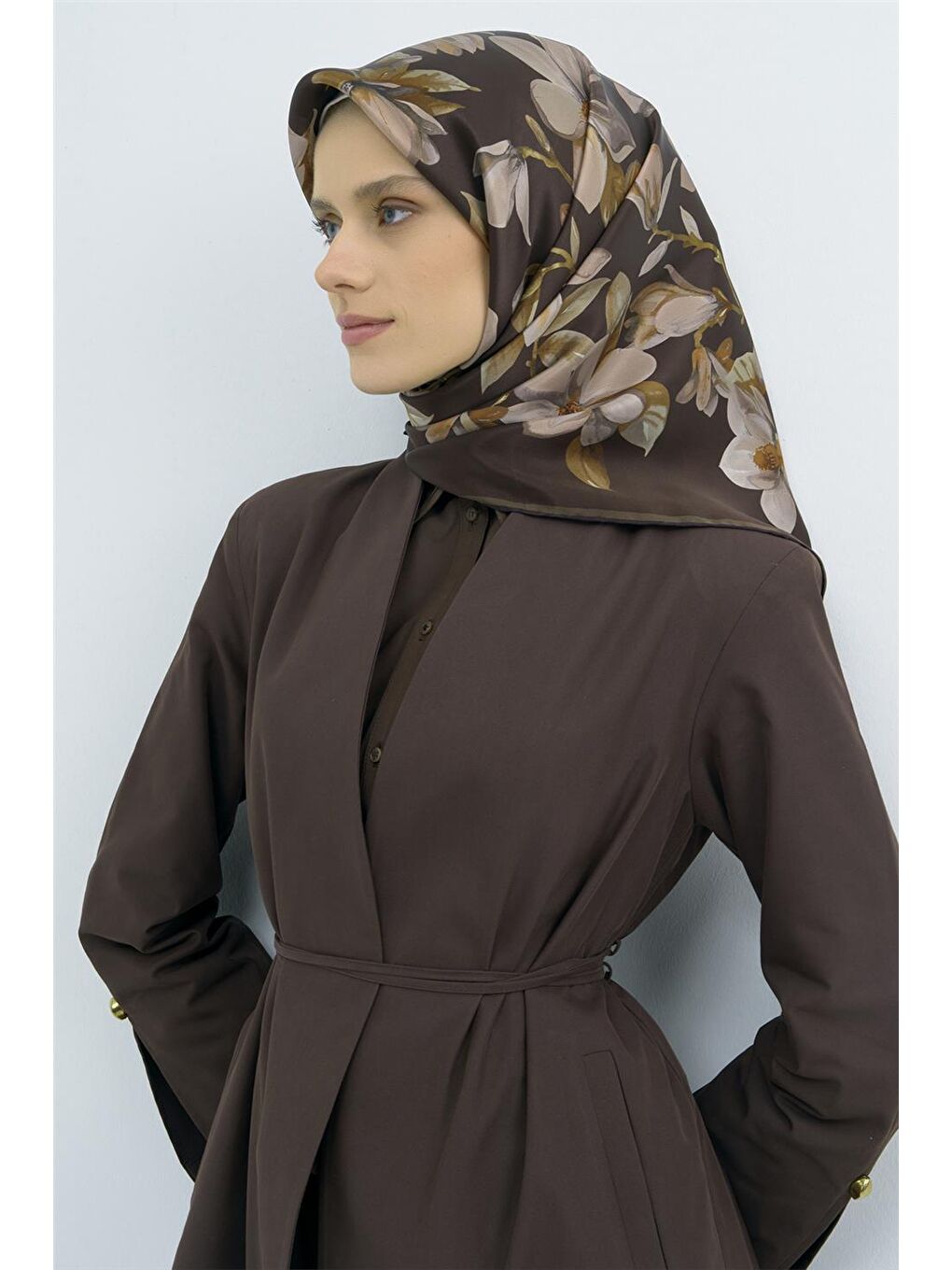 Kahverengi Saf İpek Sura Eşarp 9524D 55-3