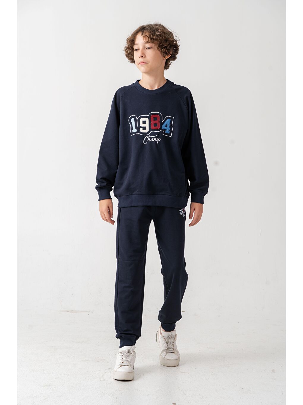 Lacivert 1984 Champ Aplike Nakışlı Baskılı Erkek Çocuk Alt Üst Eşofman Takımı-2