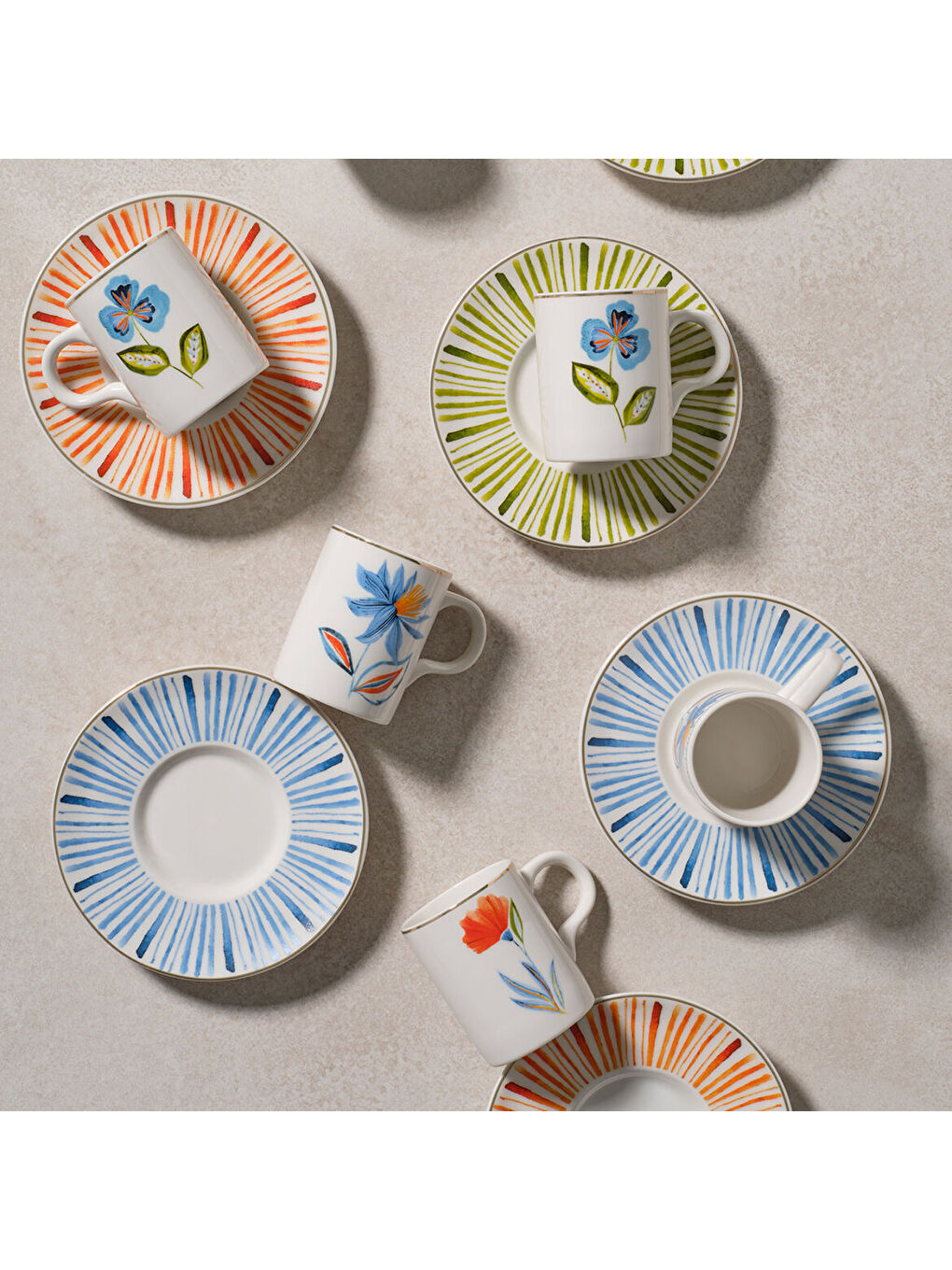 Ekru Camelia 12 Parça 6 Kişilik Kahve Takımı-6580-1