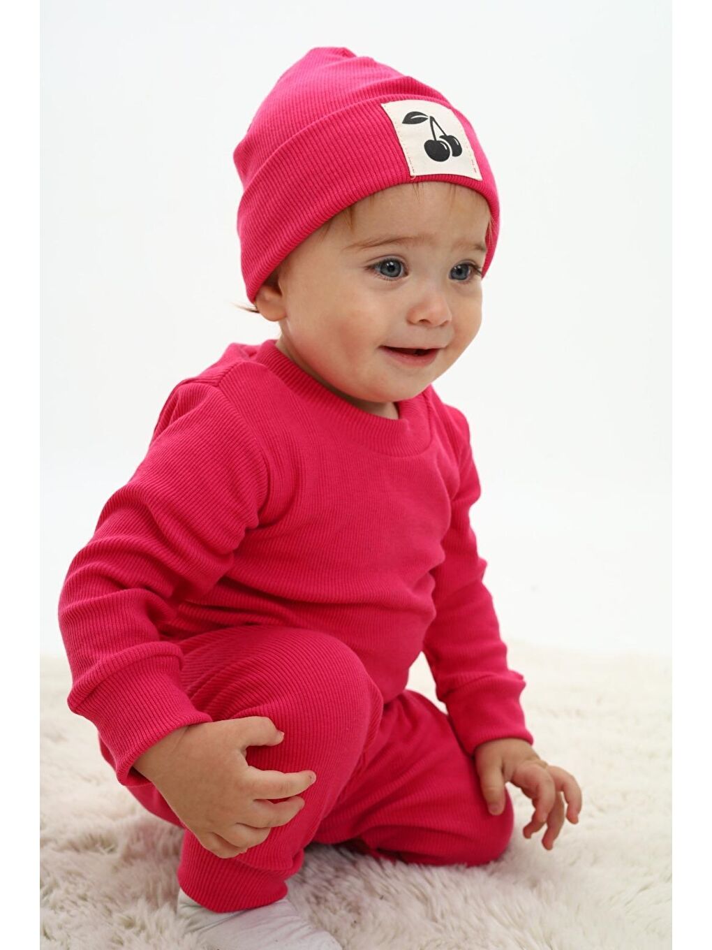Fuşya Kız Bebek 3'lü Takım (Şapka+Alt+Üst) 12129