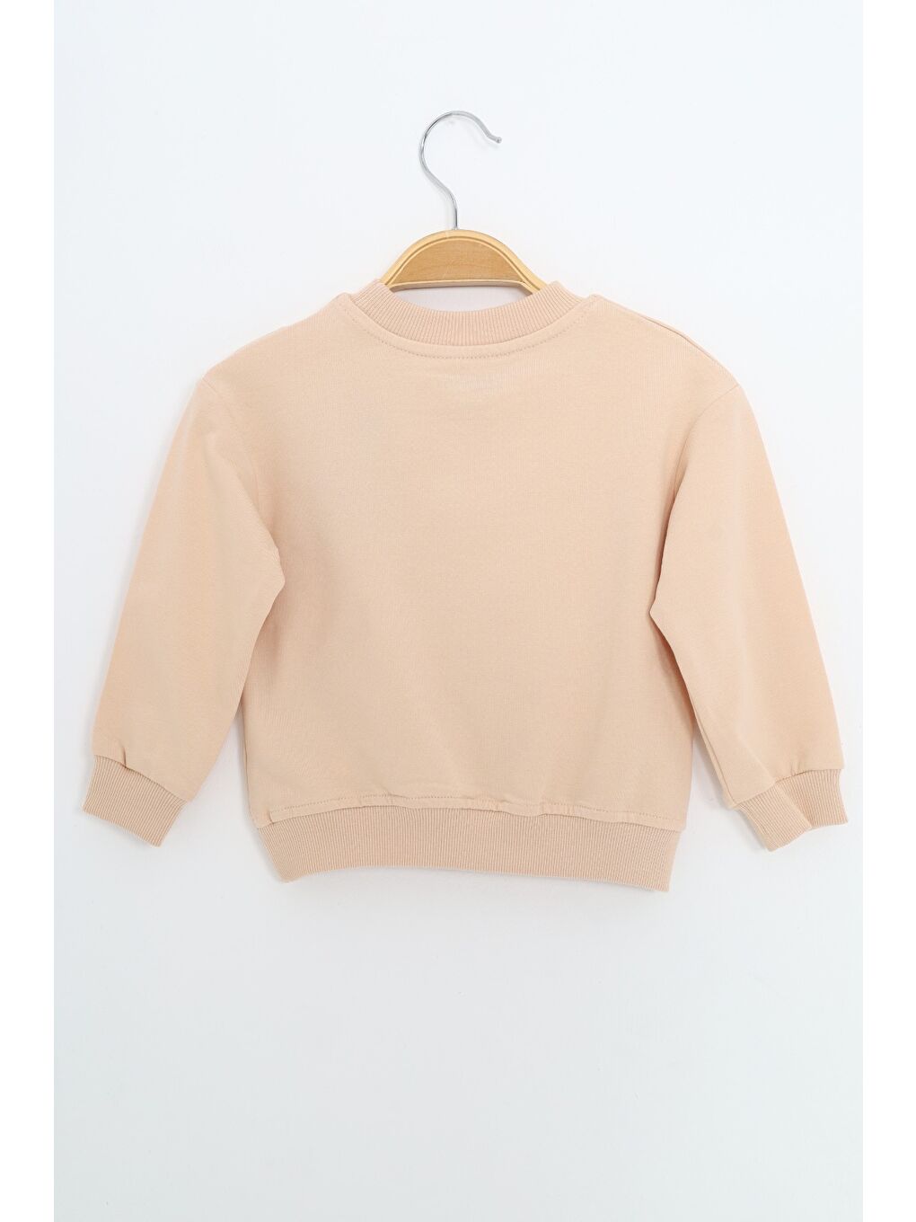 Bej Erkek Çocuk Relax Fit Bisiklet Yaka Hafif Düşük Omuz Nakışlı Sweatshirt-1