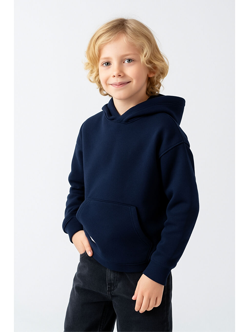 Lacivert Erkek Çocuk Basic Kalın 3 İplik Kışlık Okul Sweat Ak5315-1