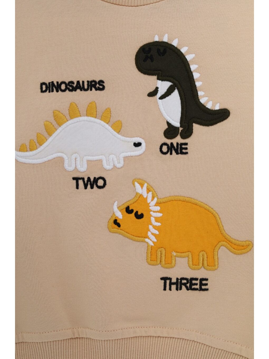 Bej Erkek Çocuk Relax Fit Bisiklet Yaka Hafif Düşük Omuz Nakışlı Sweatshirt-2