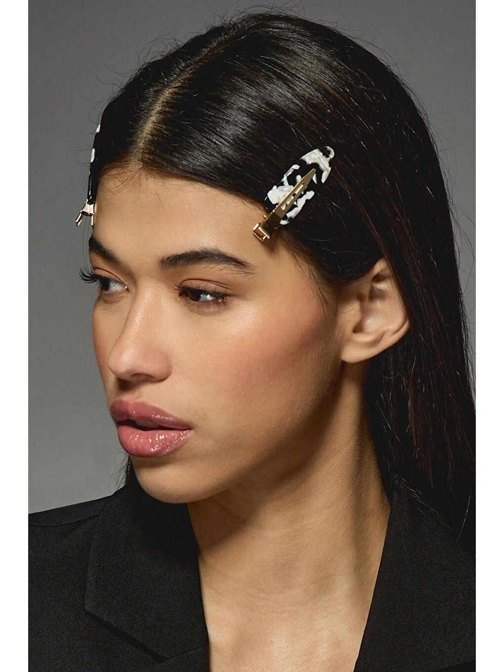 Siyah 2'li İz Yapmayan Klips Toka Seti Kaplumbağa Sırtı Desenli-1