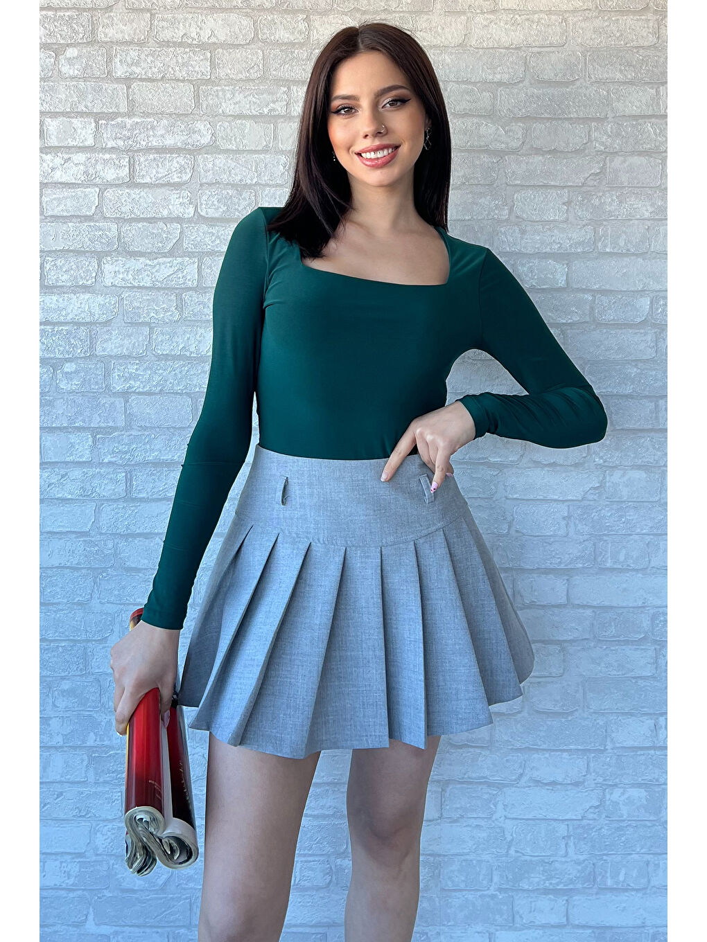 Yeşil Kare Yaka Kadın Bluz