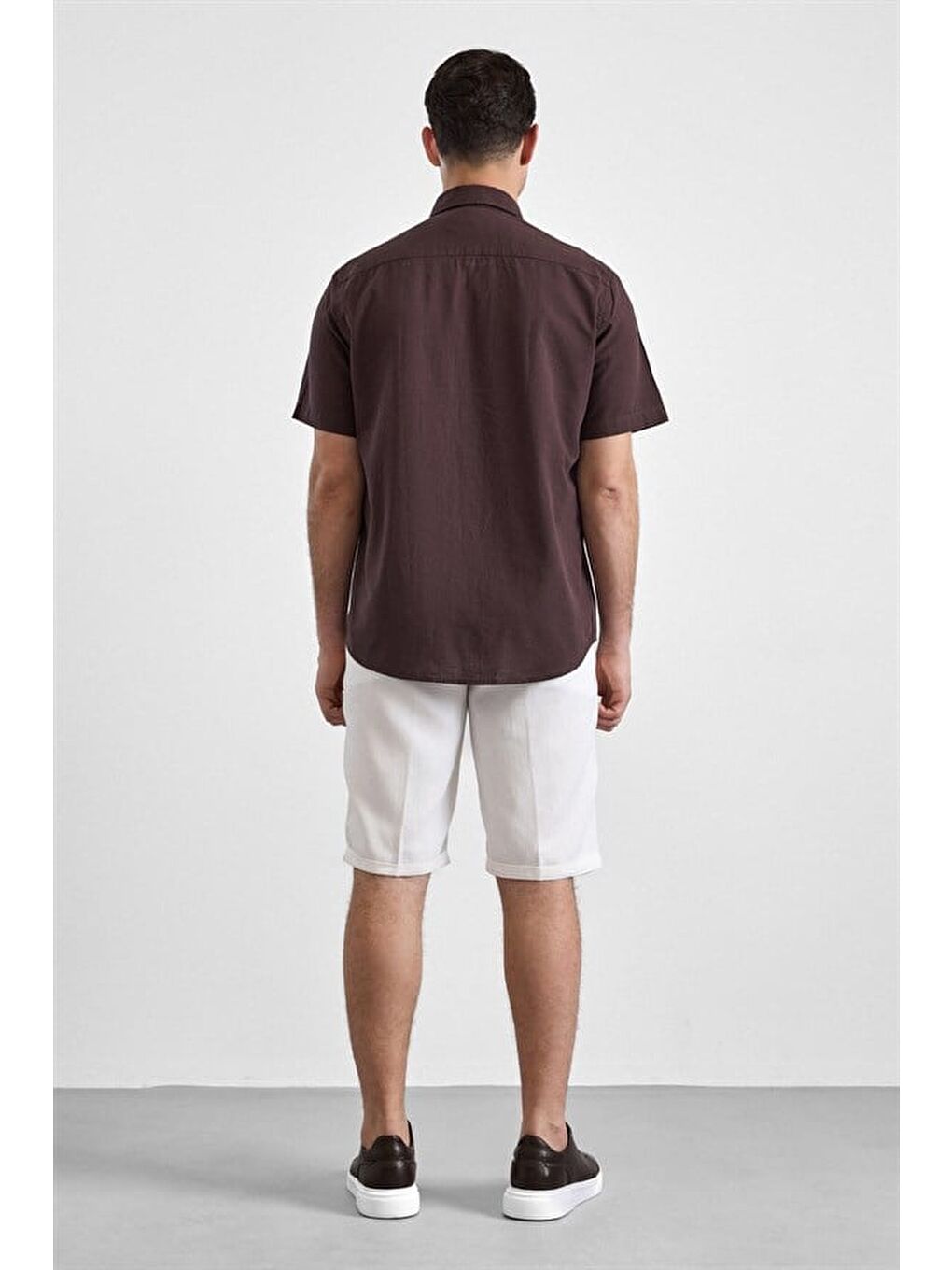 Kahverengi Koyu Kahve Regular Düğmeli Yaka Düz Casual Gömlek-4