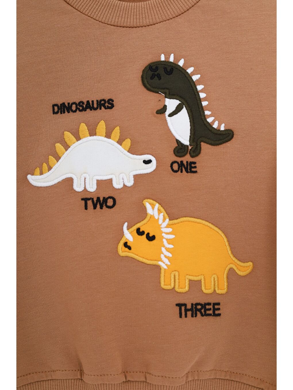 Kahverengi Erkek Çocuk Relax Fit Bisiklet Yaka Hafif Düşük Omuz Nakışlı Sweatshirt-2