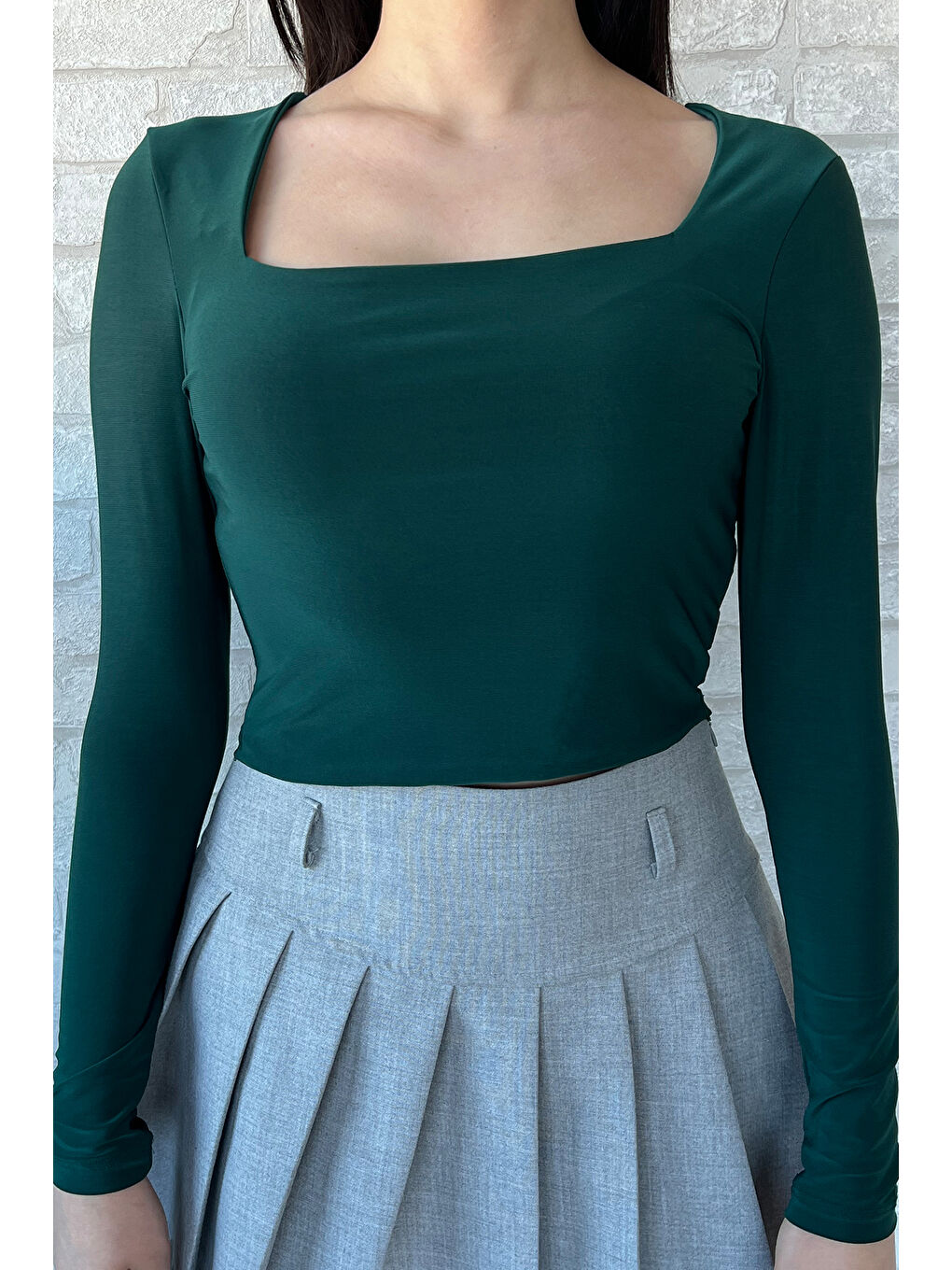 Yeşil Kare Yaka Kadın Bluz-2