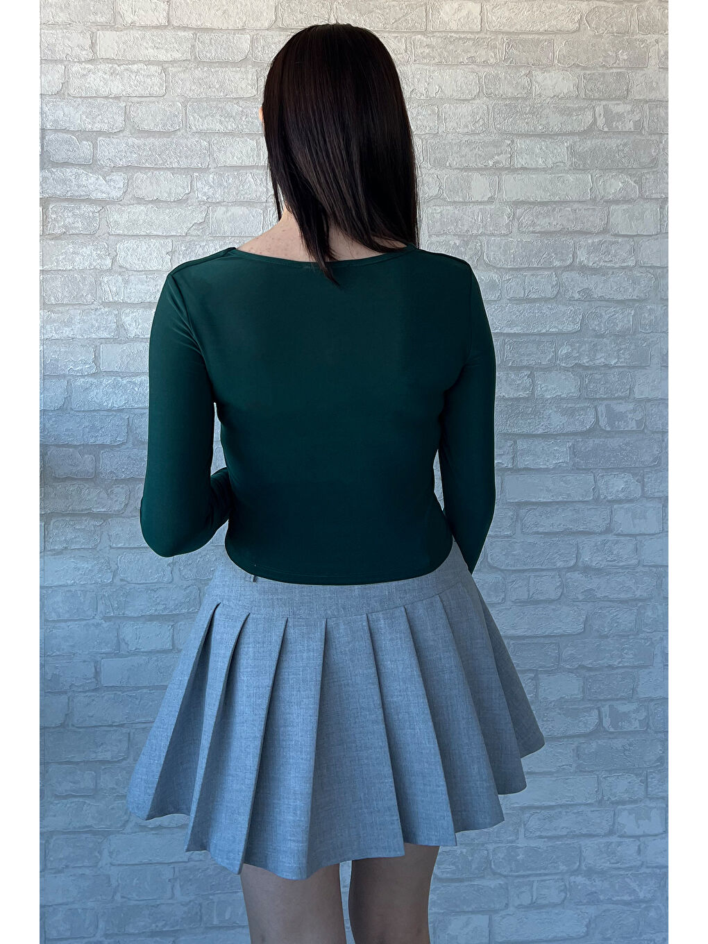 Yeşil Kare Yaka Kadın Bluz-3