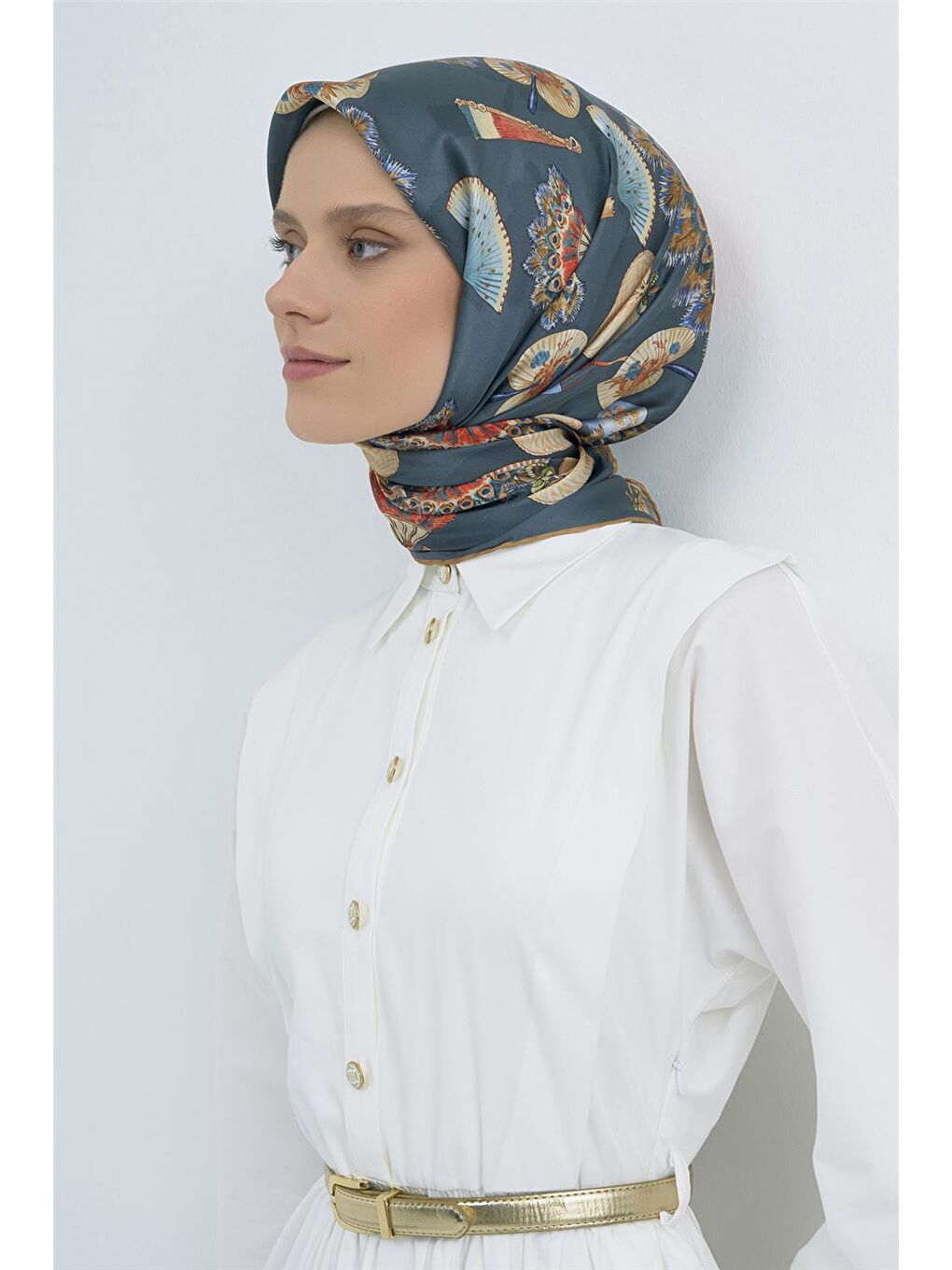 Petrol Saf İpek Twill Eşarp 9532D 80-1