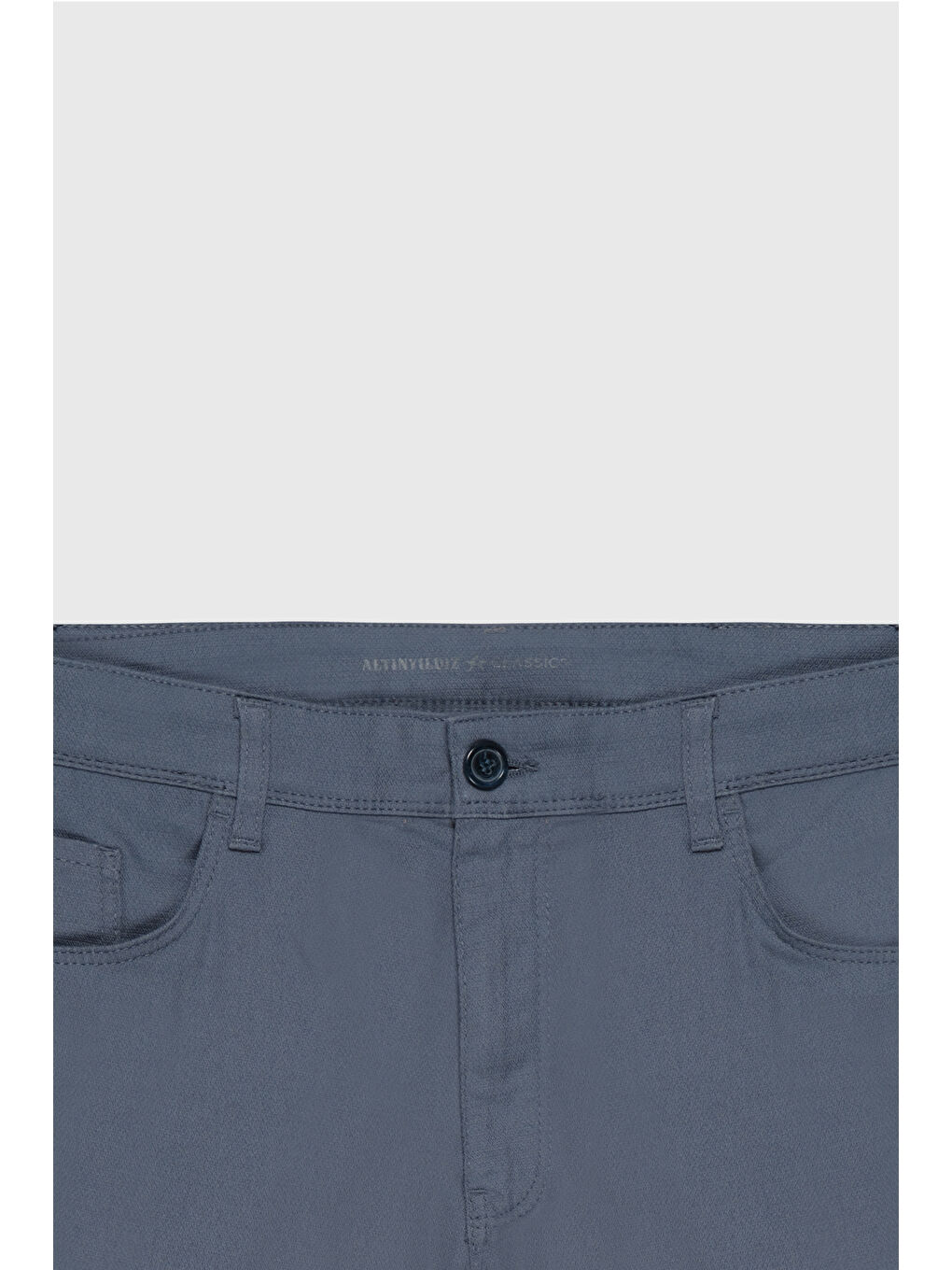 Erkek Gri-Mavi Comfort Fit Rahat Kesim Pamuklu Armürlü 5 Cep Greensboro Pantolon-1