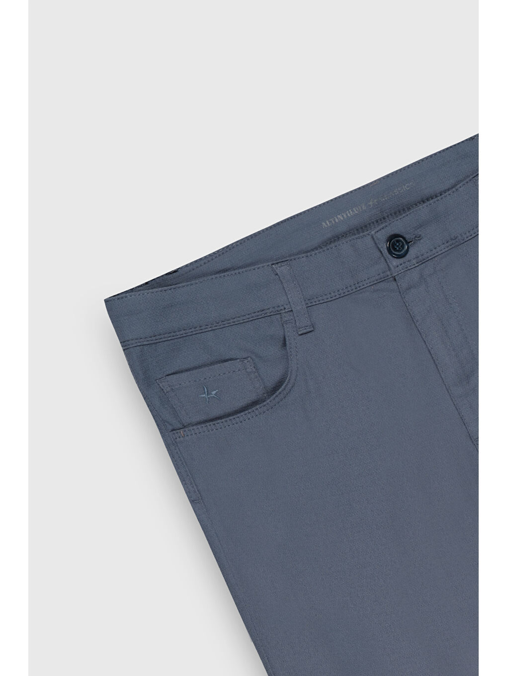 Erkek Gri-Mavi Comfort Fit Rahat Kesim Pamuklu Armürlü 5 Cep Greensboro Pantolon-2