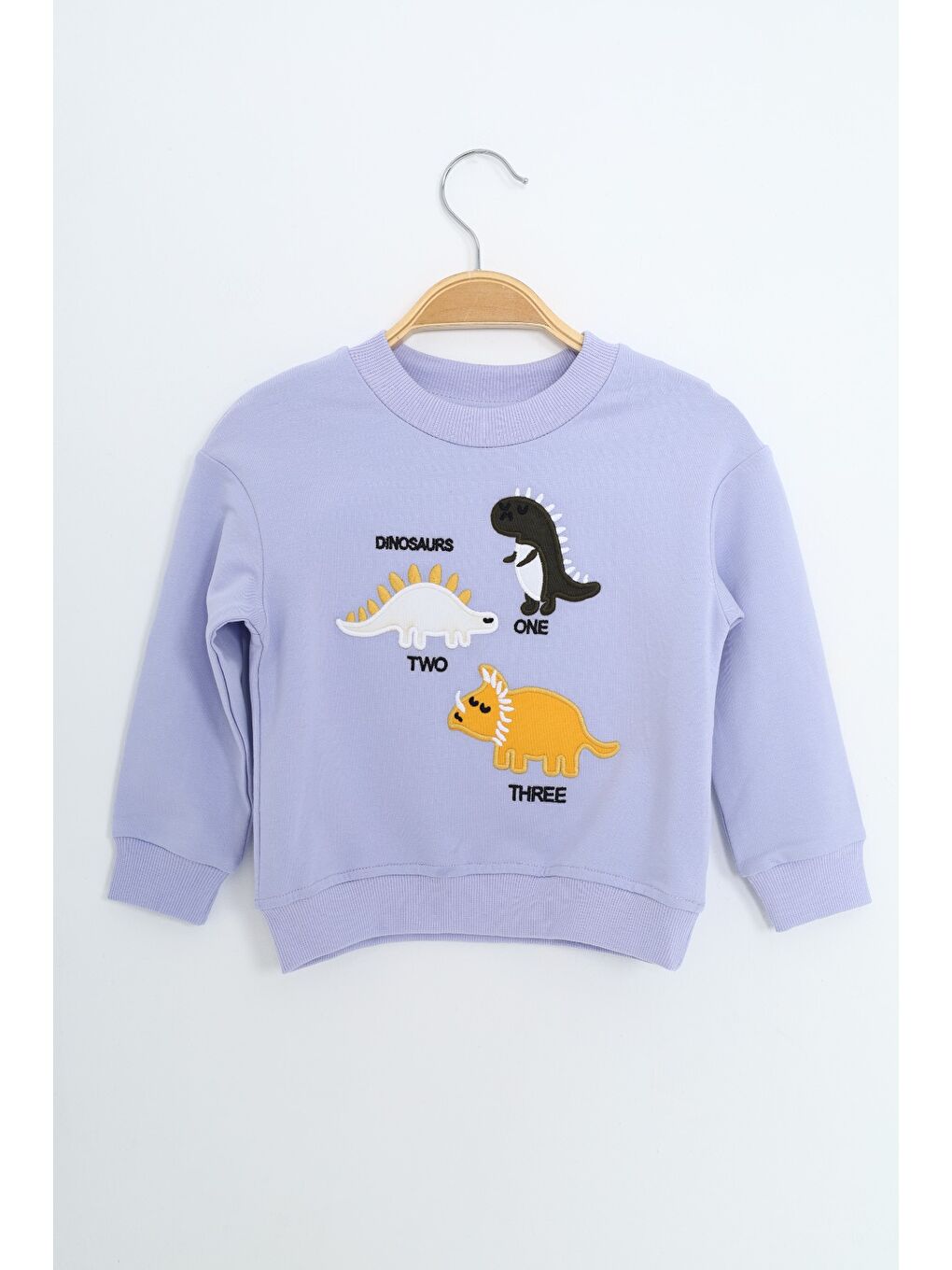 Lila Erkek Çocuk Relax Fit Bisiklet Yaka Hafif Düşük Omuz Nakışlı Sweatshirt